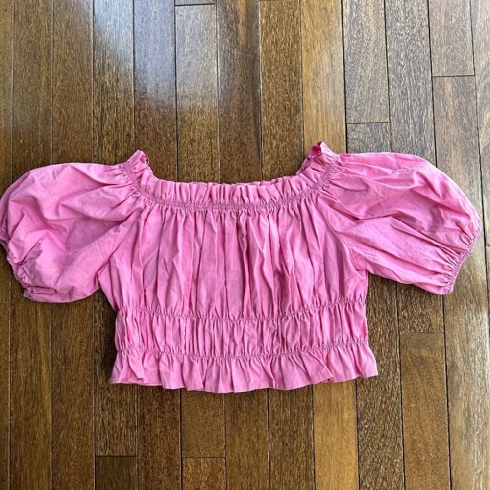 Zara - Puff Sleeve Ruched Off-Shoulder Top (sz S)